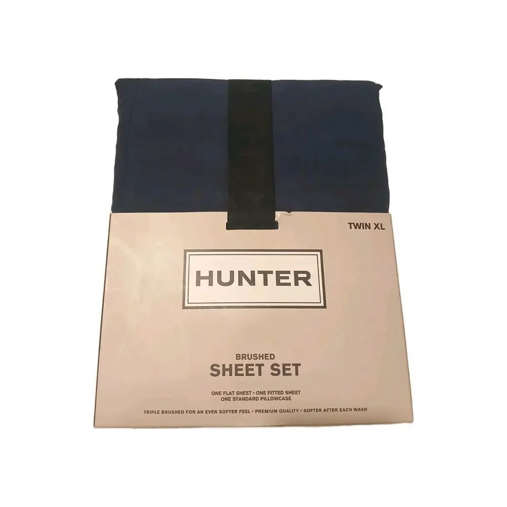 3-Piece Hunter Brushed Extra Long Okeo Tex Sheet Set - Navy Blue, Twin XL